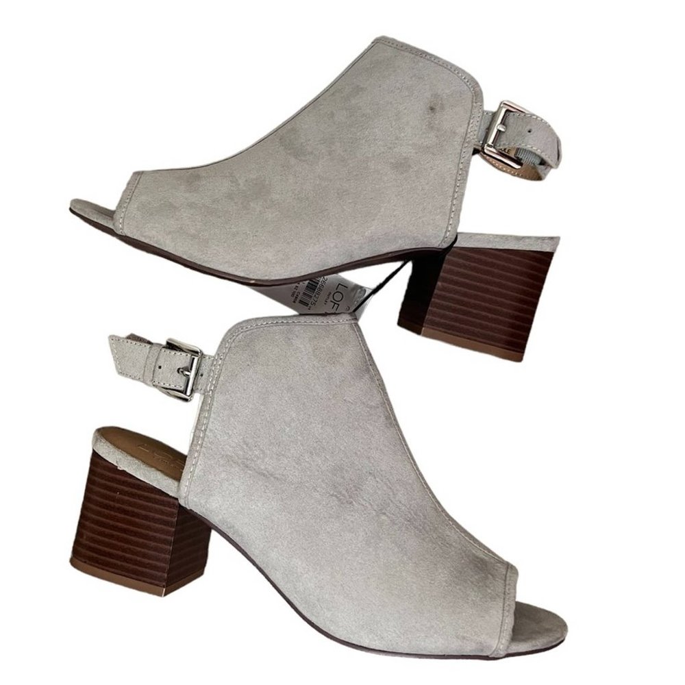 Loft Gray Faux Suede Peep Toe Boho Heel Sandals Size 10